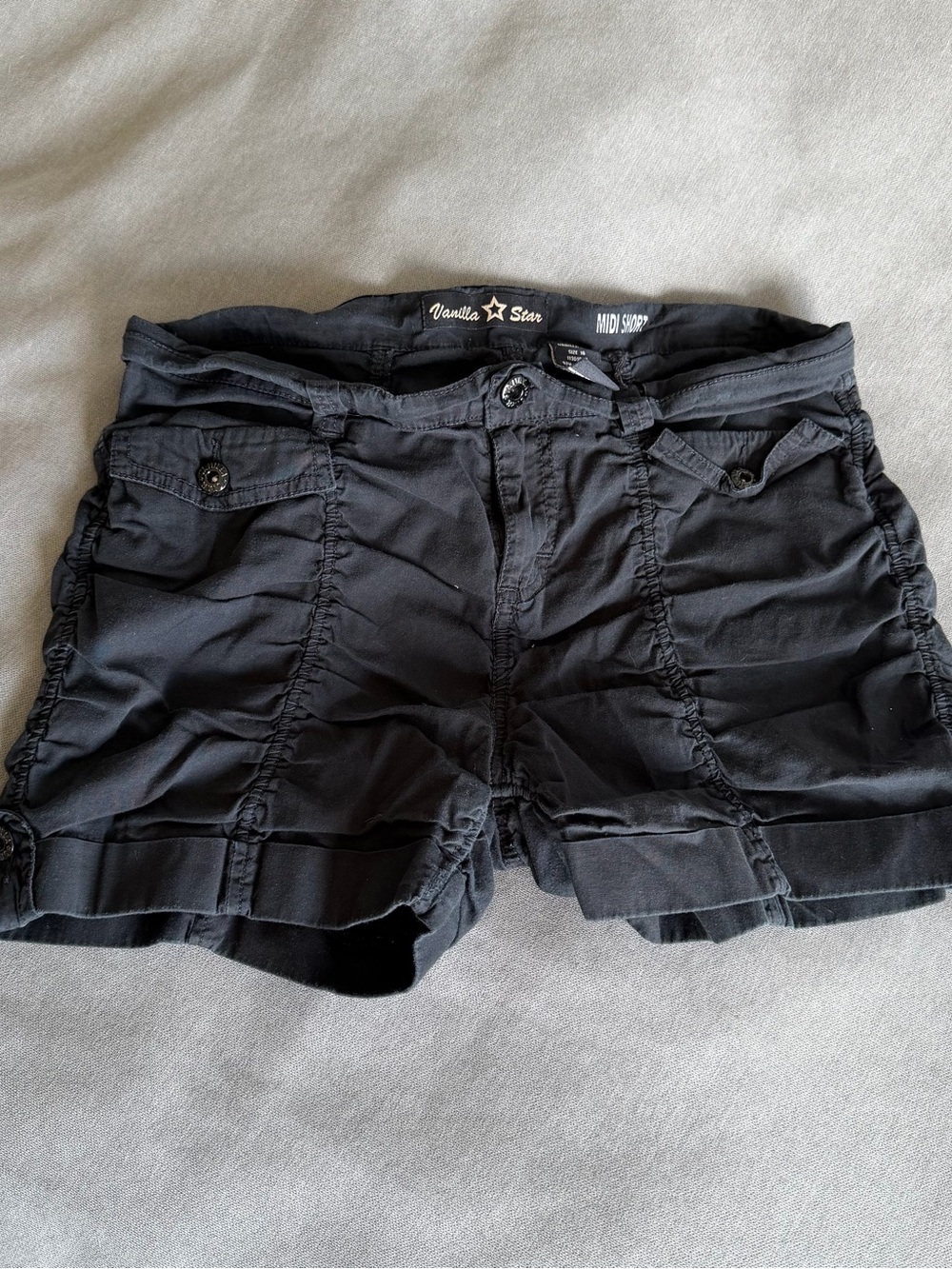 Vintage Girls Vanilla Star Black Ruched Cargo Shorts